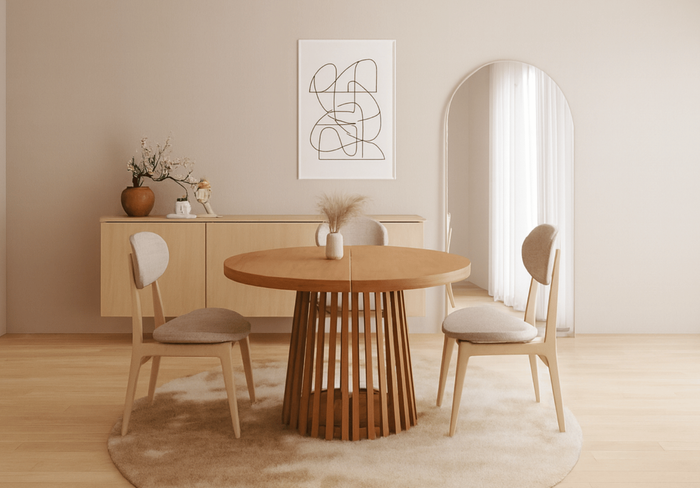 Stół okrągły, rozkładany na ażurowej nodze BARTEK T77 110-210 cm