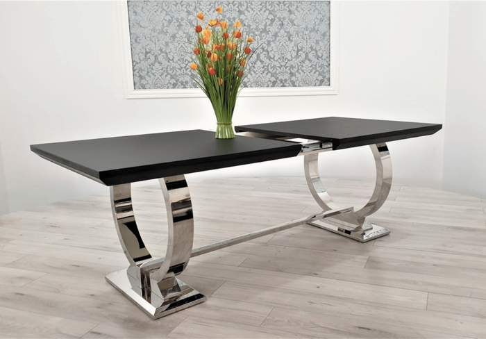 Stół glamour – czarny blat, chromowana podstawa 100x240 cm