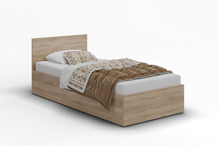 Łóżko pojedyncze, drewniane dąb sonoma z materacem ATENA 90x200cm