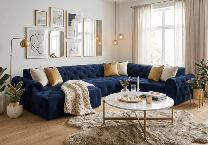 Narożnik z eleganckimi pikowaniami CANDY 334x254 cm