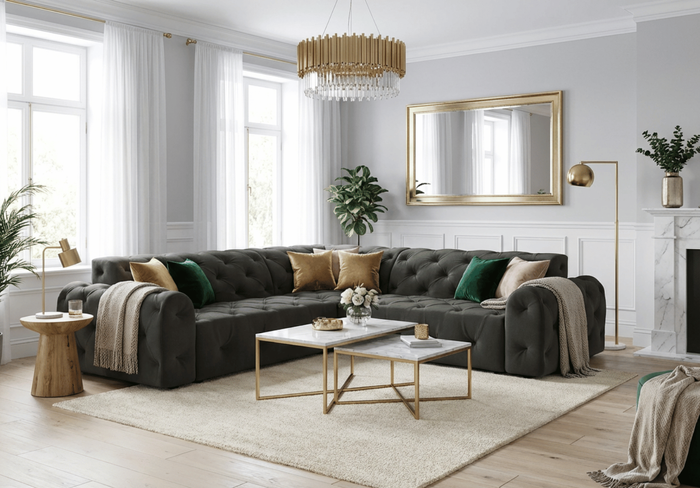 Narożnik z eleganckimi pikowaniami CANDY 254x254 cm