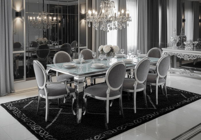 Stół glamour – biały blat, chromowana podstawa 200x100 cm