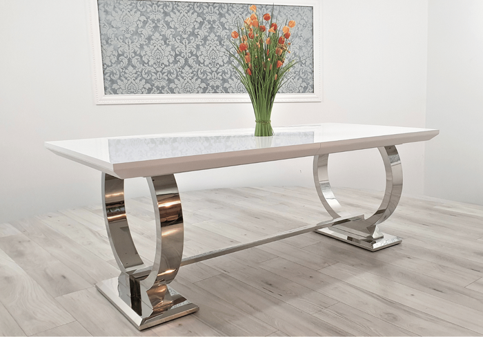 Stół glamour – biały blat, chromowana podstawa 100x240 cm