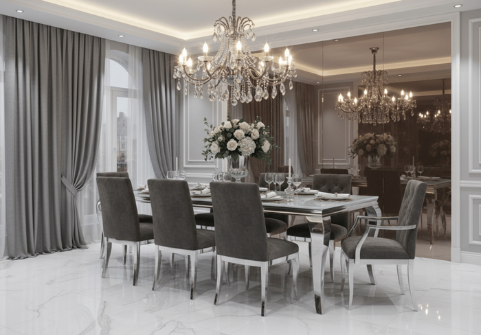 Stół glamour – biały blat, chromowana podstawa 200x100 cm