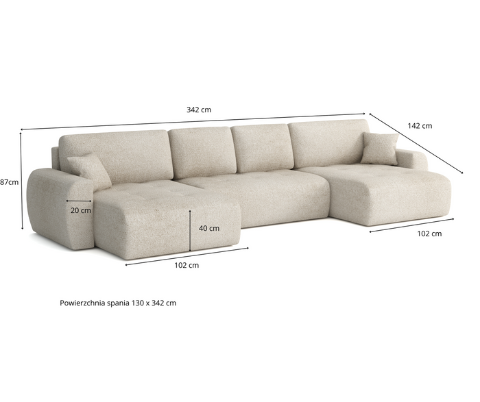 Narożnik z funkcją spania U MOET 342x142 cm