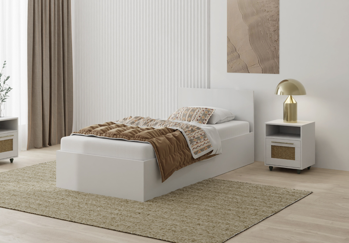 Łóżko pojedyncze, drewniane białe z materacem ATENA 90x200cm