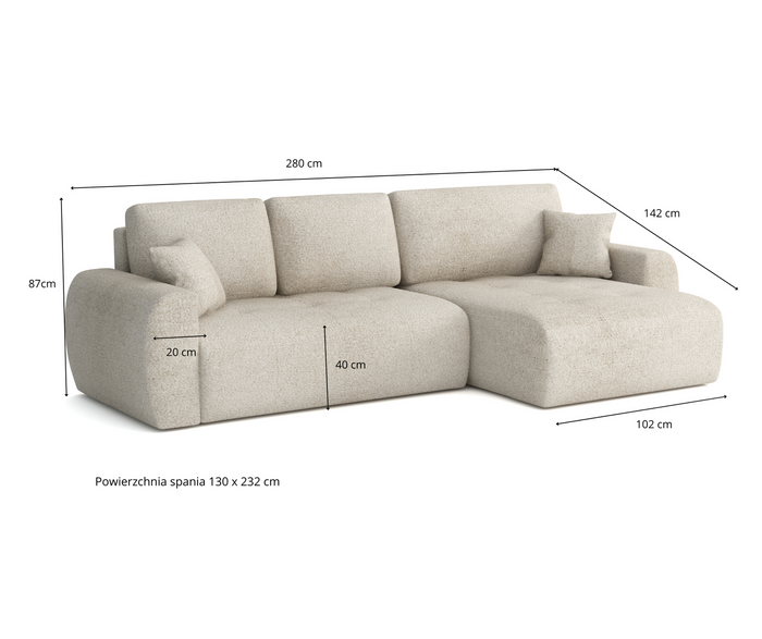 Narożnik z funkcją spania 250x142 cm L MOET mini