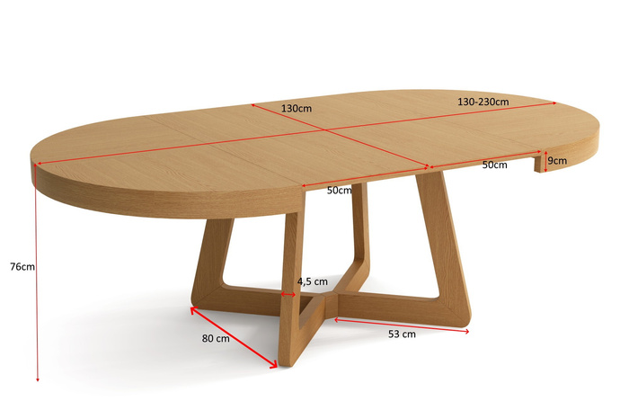 Stół okrągły rozkładany dąb naturalny 130 - 230 cm T40