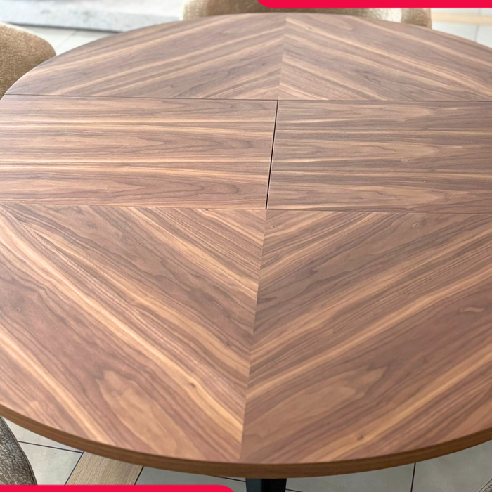 Stół Mietek okrągły rozkładany na metalowej podstawie Orzech amerykański 120 - 220 cm T49 