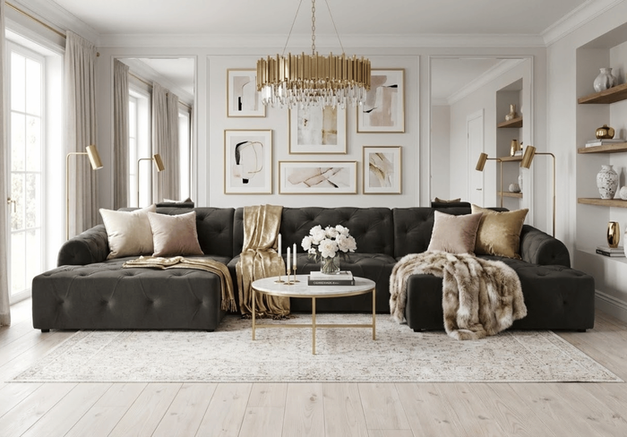 Narożnik U z eleganckimi pikowaniami CANDY 390x170 cm