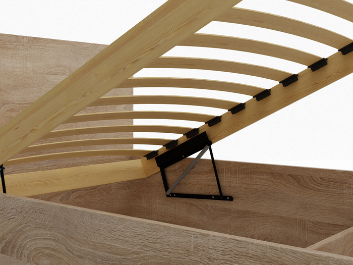 Łóżko pojedyncze, drewniane dąb sonoma z materacem ATENA 90x200cm