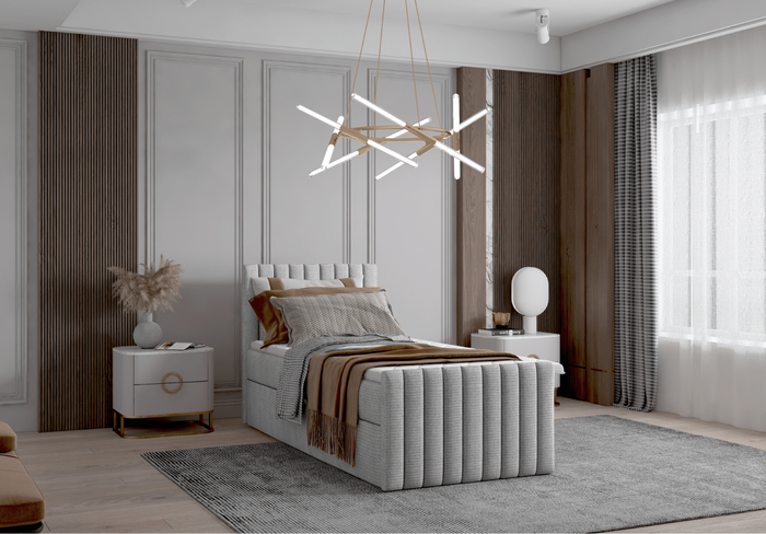 Łóżko pojedyncze kontynentalne boxspring HERA 93x218 cm