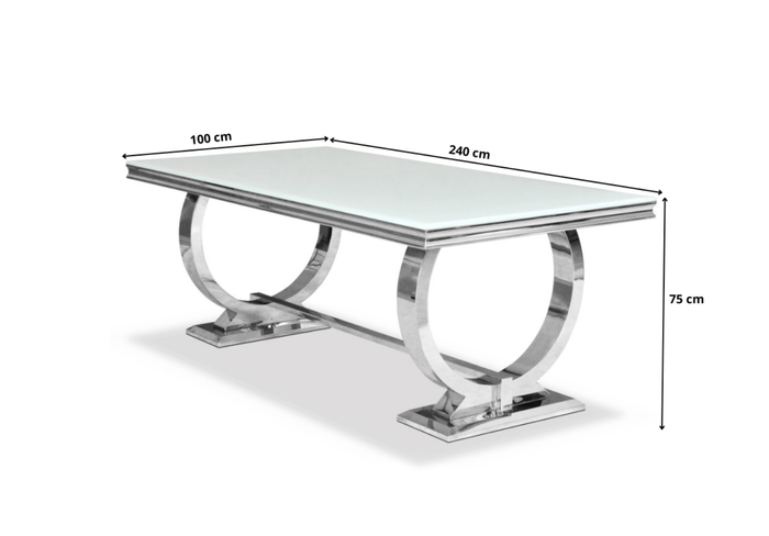 Stół glamour – biały blat, chromowana podstawa 100x240 cm
