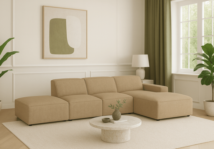 Narożnik 5-osobowy prawostronny z pufą LUCAS 340x166 cm