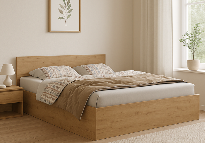 Łóżko drewniane dąb craft z materacem ATENA 140x200cm 