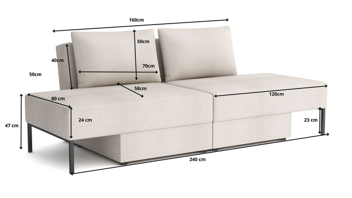 Wielofunkcyjna sofa narożna z funkcją spania Tomi 240x160 cm