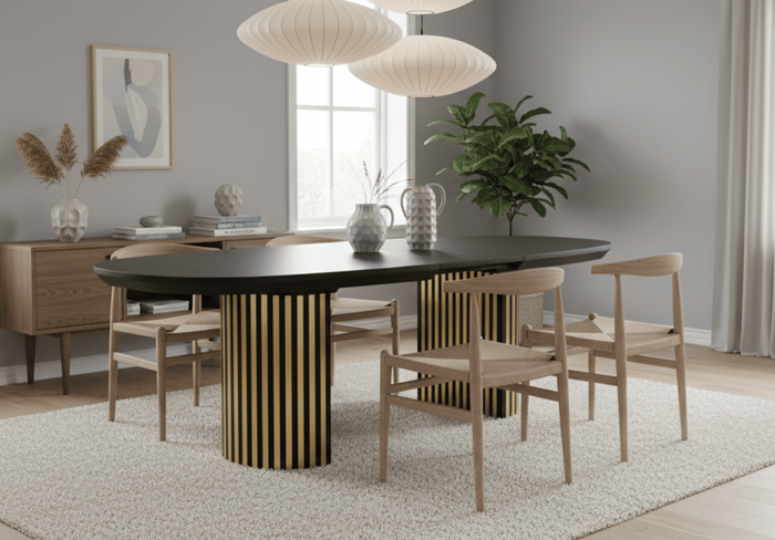 Stół rozkładany na ryflowanej nodze LUDWIK T72 GLAM 110x200-300 cm