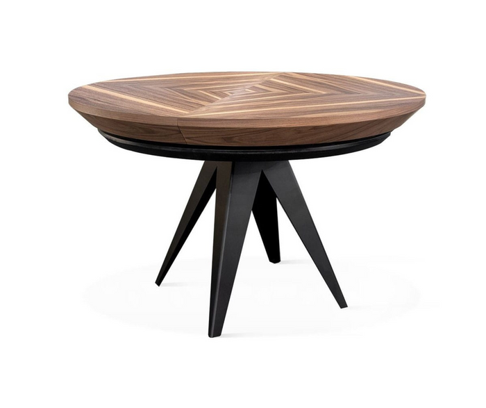 Stół Mietek okrągły rozkładany na metalowej podstawie Orzech ameykański 130 - 230 cm T49 