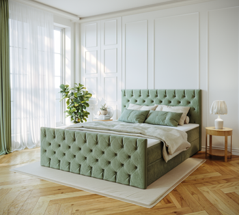 Venus łóżko tapicerowane 200x200 cm z pikowanym zagłowiem, materacem bonell i dwoma pojemnikami