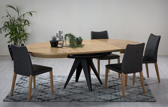 Stół Mietek okrągły rozkładany na metalowej podstawie 130 - 230 cm T49 