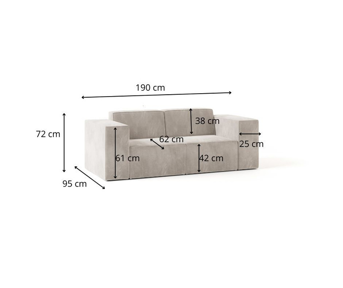Nowoczesna sofa 2 modułowa Gaba 190x95 cm