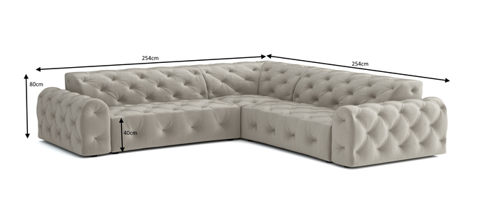 Stylowy narożnik z eleganckimi pikowaniami Candy 254x254 cm