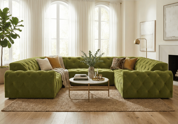 Narożnik U z eleganckimi pikowaniami CANDY 318x254 cm