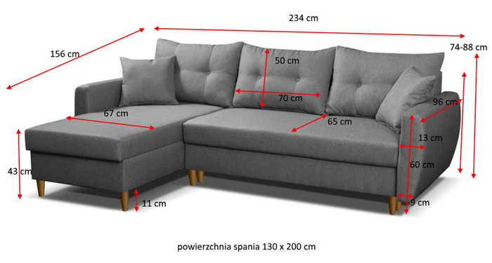 Narożnik Julia z funkcją spania 234x156 cm