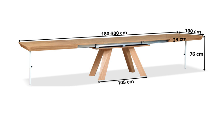 Stół Mateusz prostokątny drewniany rozkładany 100 cm x 180 - 380 cm T75