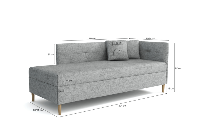 Łóżko kontynentalne pojedyncze prawostronne HADES z pojemnikiem 94x204 cm