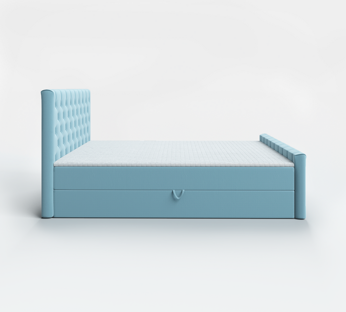 Venus łóżko tapicerowane 160x200 cm z pikowanym zagłowiem, materacem bonell  i dwoma pojemnikami 