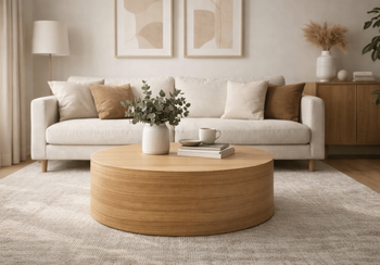 Stolik kawowy, NAPOLI z fornirem dębowym o  średnicy 80 cm