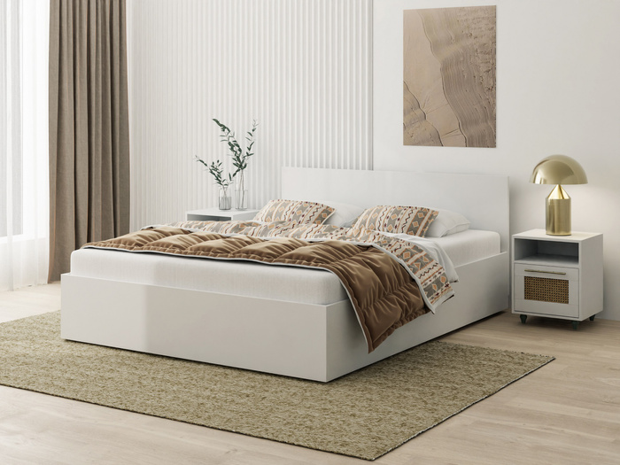 Łóżko drewniane białe z materacem ATENA 140x200cm