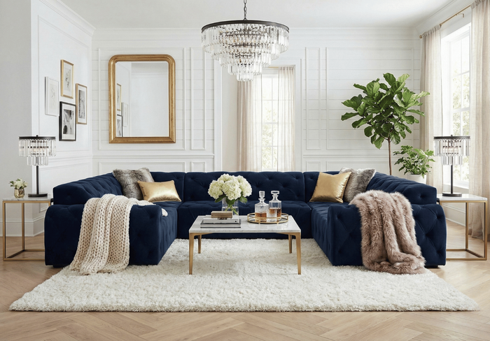 Narożnik U z eleganckimi pikowaniami CANDY 318x254 cm