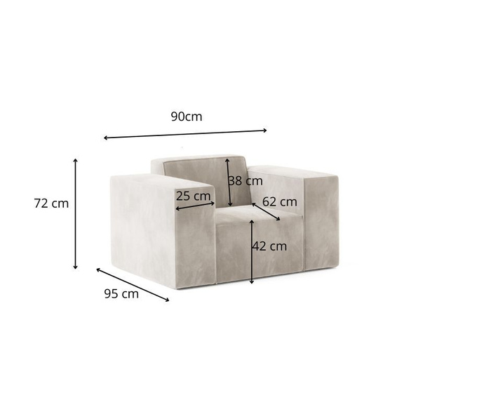 Nowoczesny fotel z kolekcji modułowej do salonu Gaba 90x95 cm