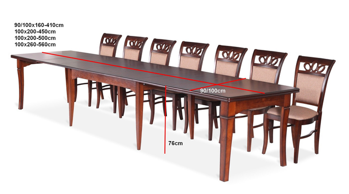 Stół prostokątny rozkładany 90 cm x 260 - 560 cm  T20