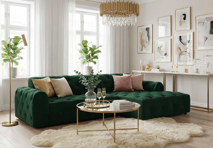 Narożnik z eleganckimi pikowaniami CANDY 260x170 cm