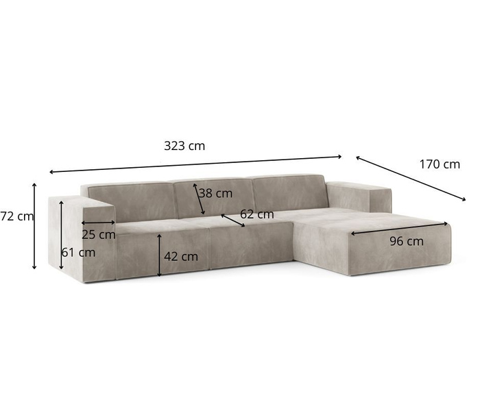 Nowoczesny narożnik modułowy do salonu Gaba A  284x254 cm