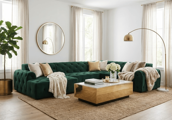 Narożnik z eleganckimi pikowaniami CANDY 334x254 cm