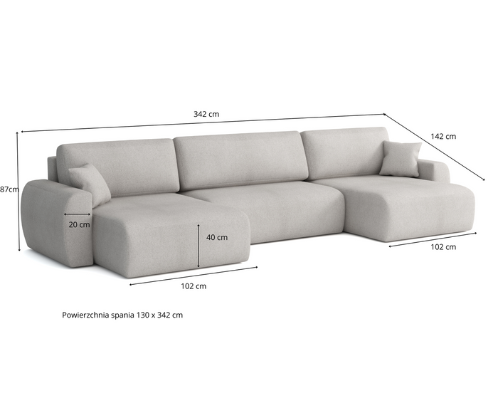 Narożnik z funkcją spania DORATO U 342x142 cm