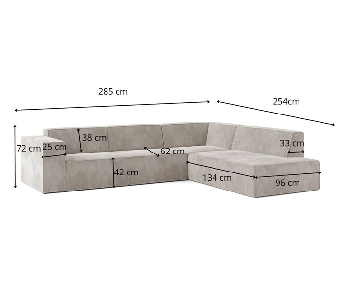 Nowoczesny narożnik modułowy do salonu Gaba A 285x254 cm