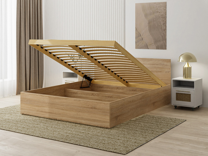 Łóżko drewniane dąb sonoma z materacem ATENA 160x200cm