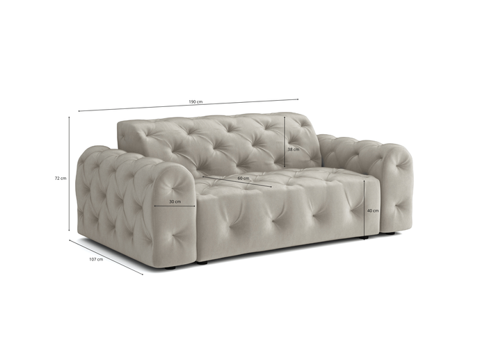 Sofa 2-osobowa z eleganckimi pikowaniami CANDY 190x107 cm