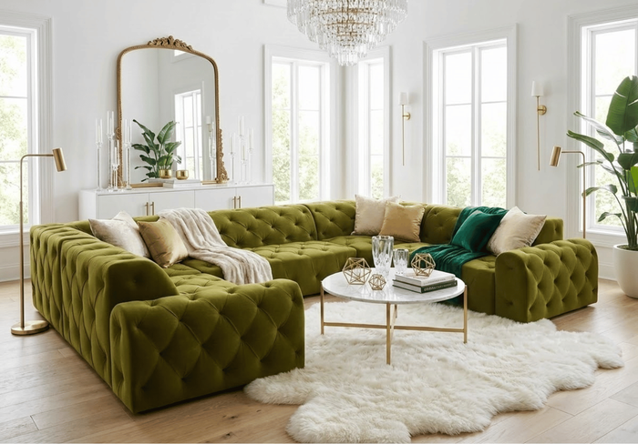 Narożnik U z eleganckimi pikowaniami CANDY 318x254 cm