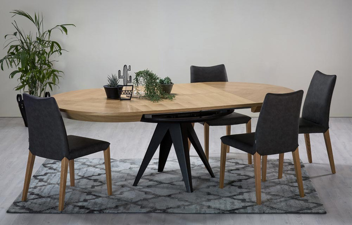 Stół Mietek okrągły rozkładany na metalowej podstawie 120 - 220 cm T49 