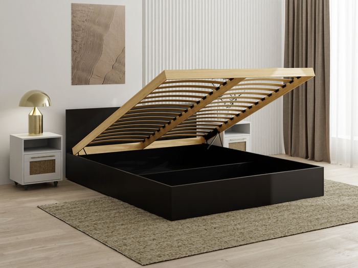 Łóżko drewniane czarne z materacem ATENA 160x200cm