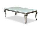 Stolik kawowy glamour – bialy blat, chromowana podstawa 130x70x45 cm