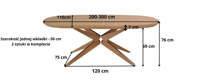 Stół owalny dębowy rozkładany GNIEWKO T79 110x200-300 cm