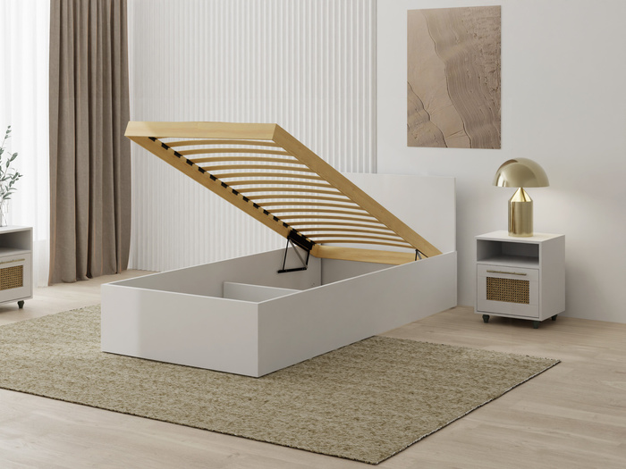 Łóżko pojedyncze, drewniane białe z materacem ATENA 90x200cm