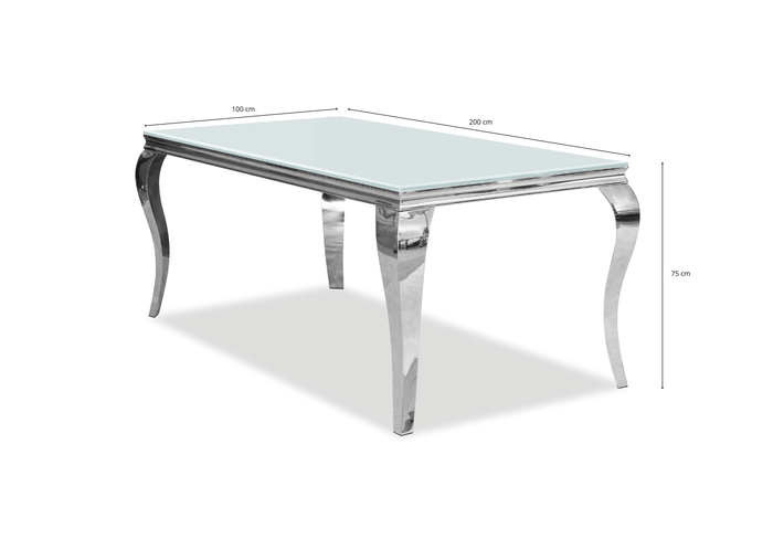 Stół glamour – biały blat, chromowana podstawa 200x100 cm